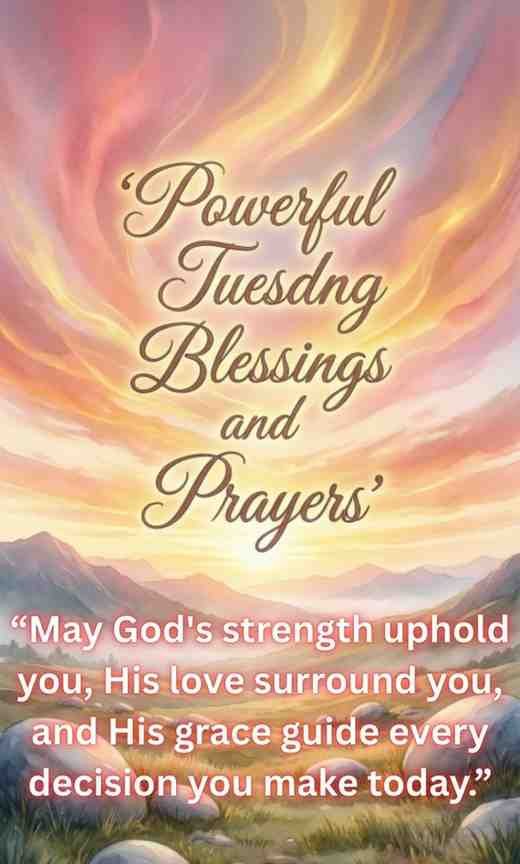 Powerful Tuesday Blessings and Prayers:
May God's strength uphold you, His love surround you, and His grace guide every decision you make today.