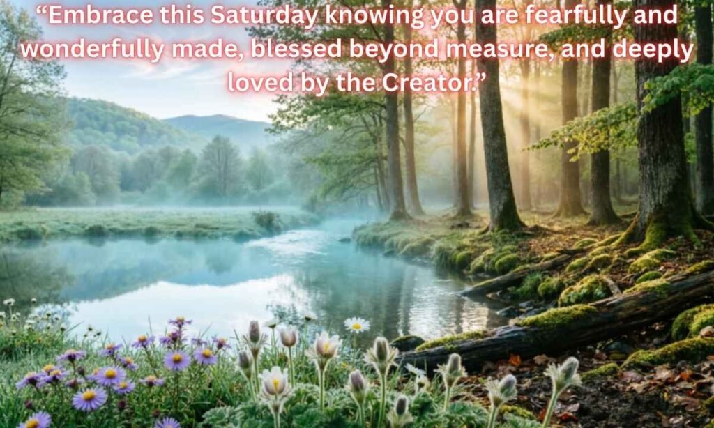 Prayerful Saturday Reflections for Peace and Guidance Image:
“Embrace this Saturday knowing you are fearfully and wonderfully made, blessed beyond measure, and deeply loved by the Creator.”
