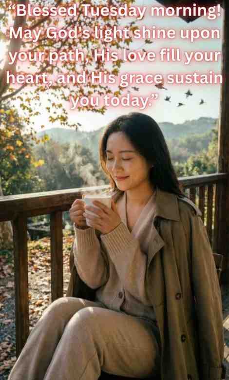 Tuesday Morning Blessings:
Blessed Tuesday morning! May God's light shine upon your path, His love fill your heart, and His grace sustain you today.