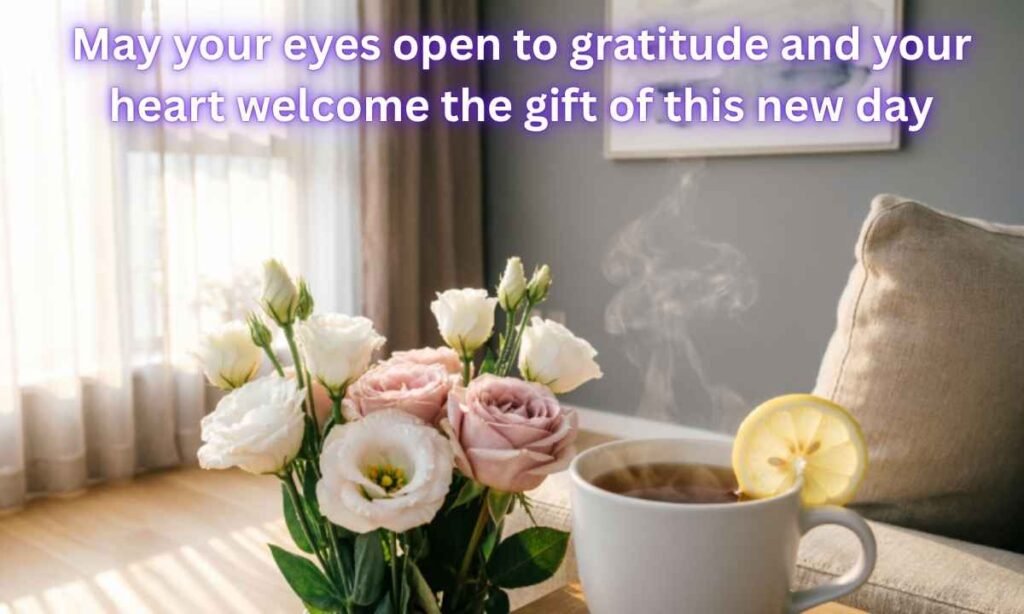 Beautiful Friday Morning Blessings Image: May your eyes open to gratitude and your heart welcome the gift of this new day.