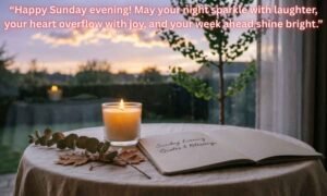 Sunday Evening Quotes And Blessings: "Happy Sunday evening! May your night sparkle with laughter, your heart overflow with joy, and your week ahead shine bright."