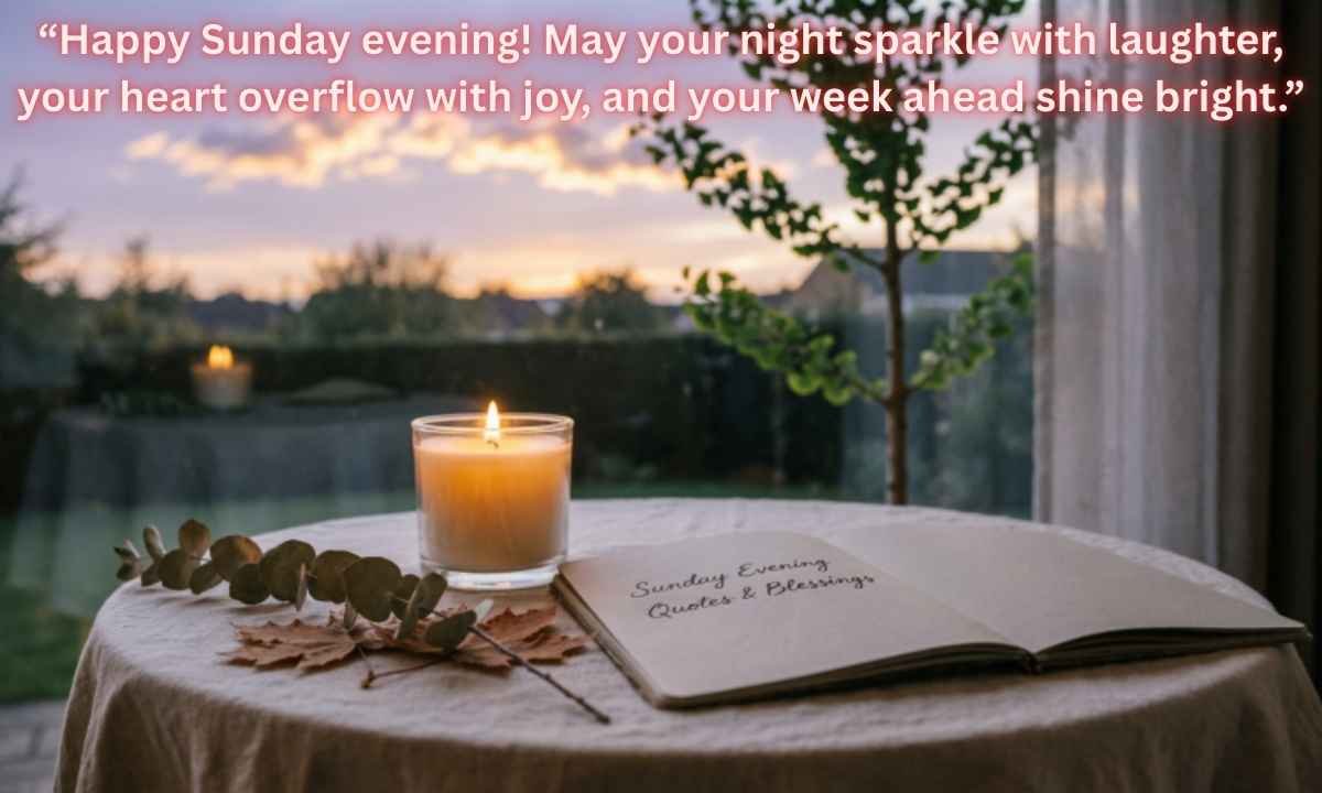 Sunday Evening Quotes And Blessings: "Happy Sunday evening! May your night sparkle with laughter, your heart overflow with joy, and your week ahead shine bright."