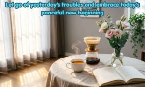 Sunday Morning Blessings Image: Let go of yesterday’s troubles and embrace today’s peaceful new beginning.